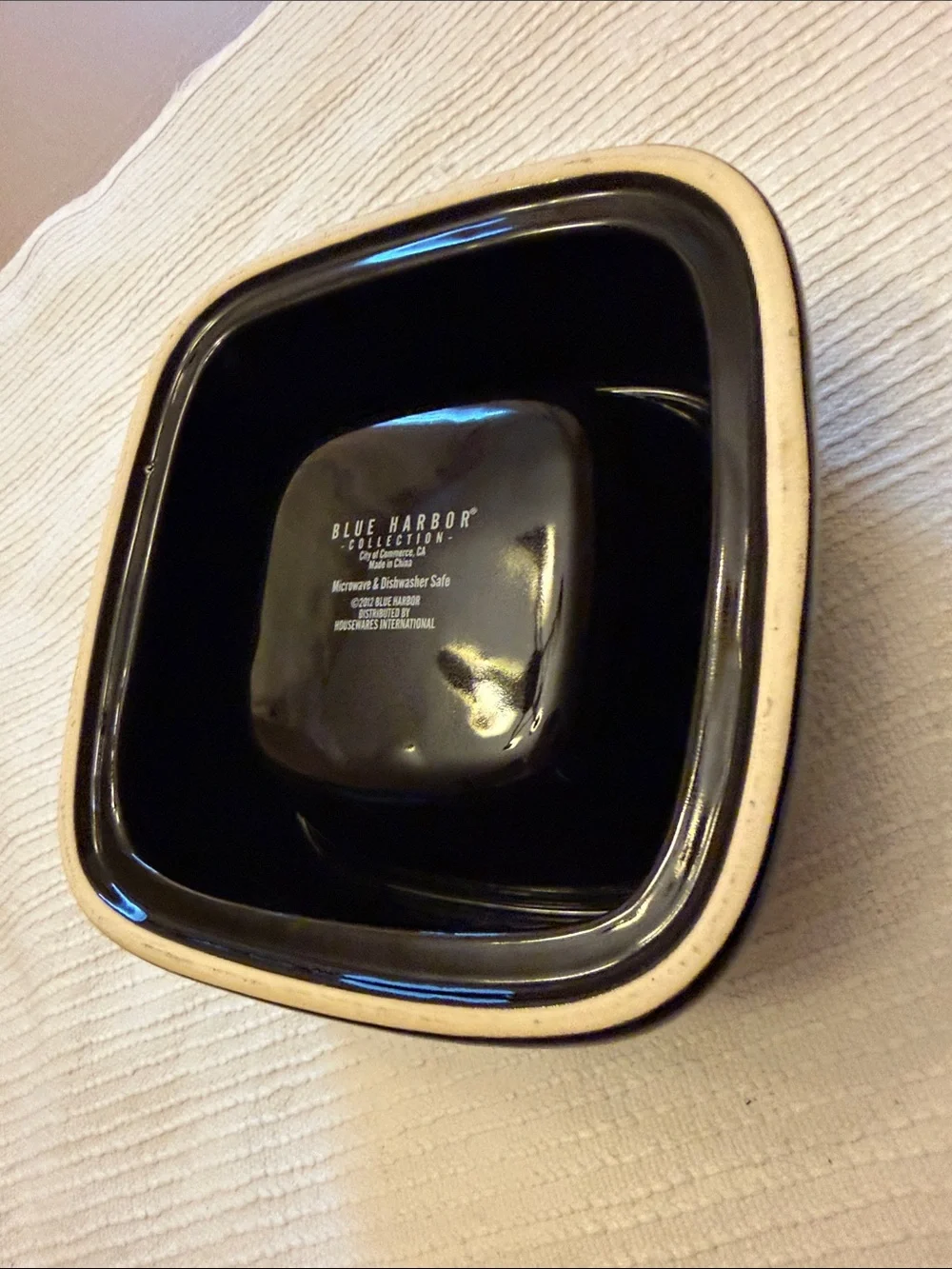 Black Ceramic Dog Bowl with White Bone Accent -cleaned and sanitized